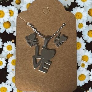 Silver Love Pendant Necklace and earrings